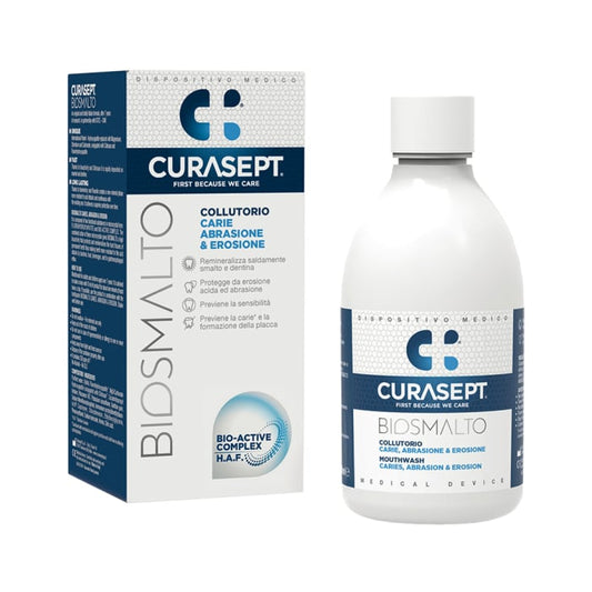 Curasept Biosmalto „Caries, Abrasion and Erosion“ kasdienis 
burnos skalavimo skystis