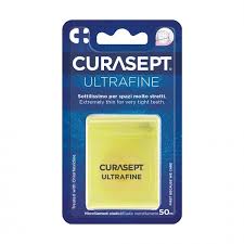 Curasept Ultra Fine ypač plonas, nevaškuotas 
tarpdančių siūlas, impregnuotas chlorheksidinu