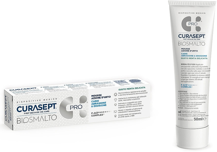 Curasept Biosmalto PRO „Impact Mousse, Caries, Abrasion 
and Erosion“ gelis, skirtas dantų remineralizacijai